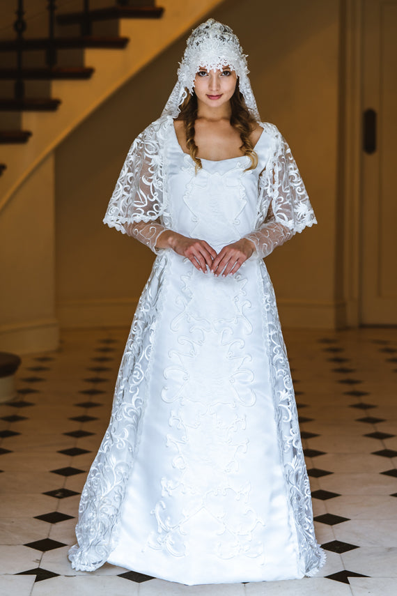 white ceremony dress Civil while the leg slit adds a playful touch The white wedding dress -