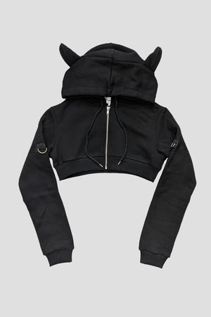 Cropped Black Kitty Hoodie